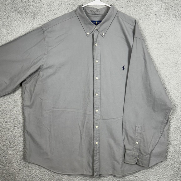 Ralph Lauren Men 3XB Big Tall Shirt Button Down Gray Long Sleeve Pony Casual EUC